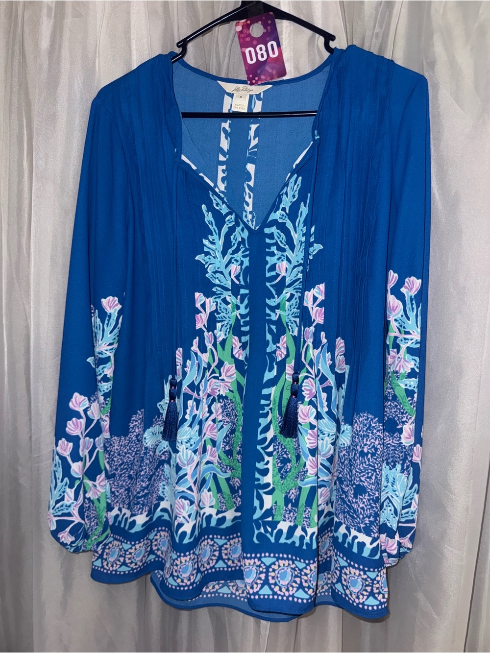 Lilly Pulitzer Blue Floral Tie-Front Blouse